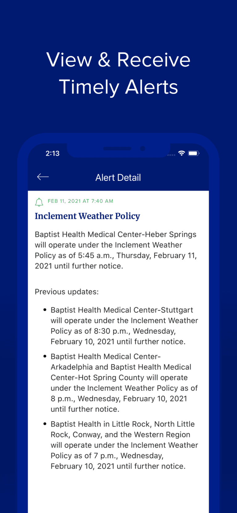 App Screenshot - View & Receive Timely Alerts